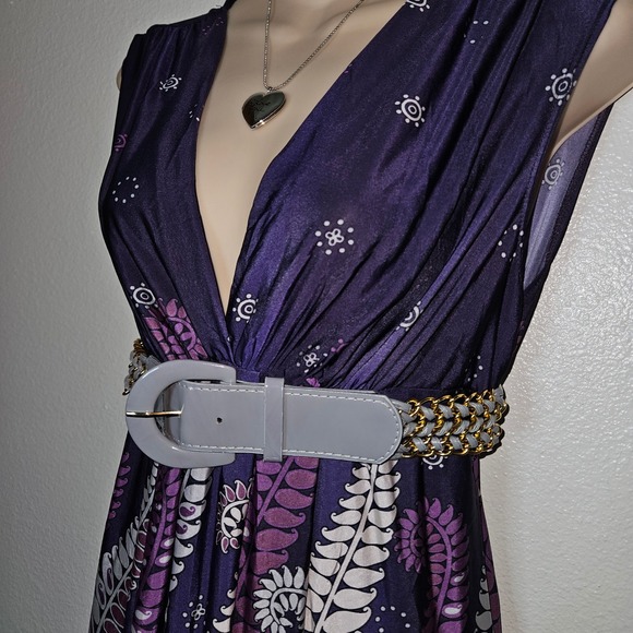 Blue Sketch Purple Top V Neck Belted - Picture 3 of 5